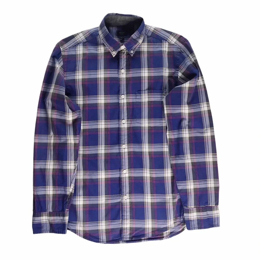 J. CREW Preppy Tartan Plaid Cotton Shirt S Button Down Collar Long Sleeves Men’s